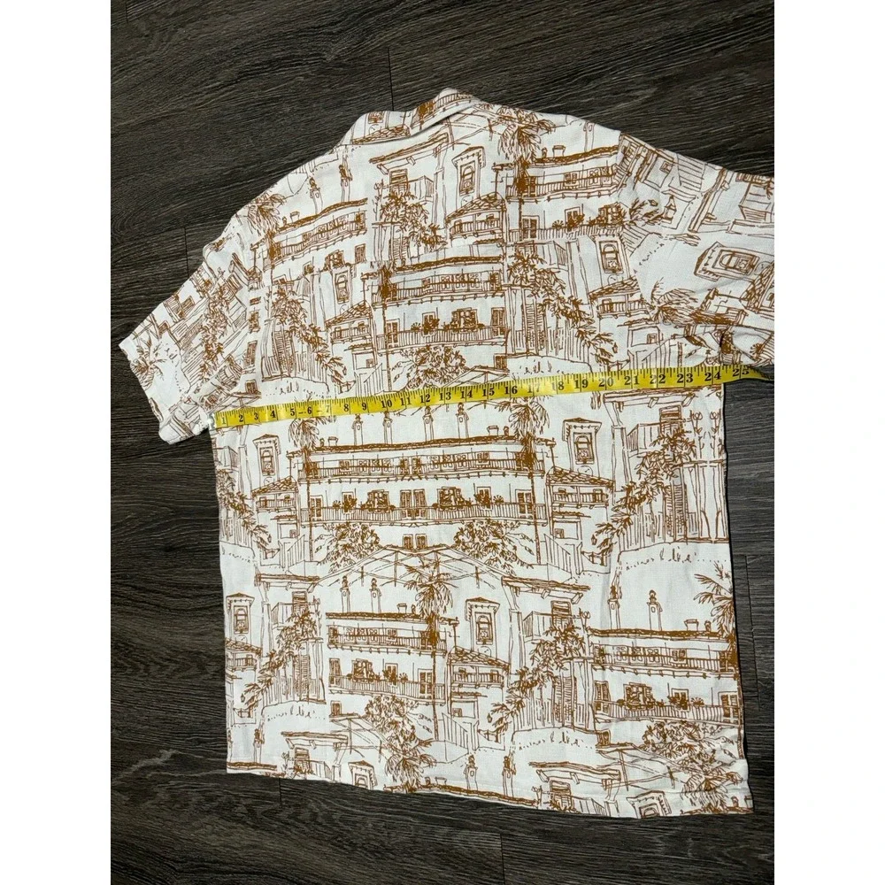 Common People Plate Tan Beige Hawaiian Scene Short Sleeve Shirt Size XLarge NWOT